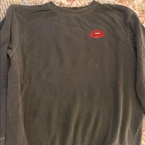 Gray Women's Sweater with Red Lips Embroidery